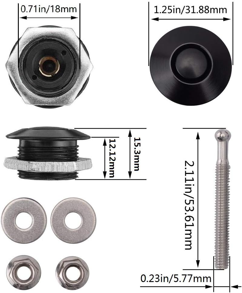 ANJOSHI Pack of 2 Quick Release Latch Lock Clip Push Button Bonnet Kit 1.25in/32mm Diameter Universal Aluminum Alloy Quick Latch Lock for Auto Car Bumper License Plate Hood or Various DIY(2Pack) - Image 3